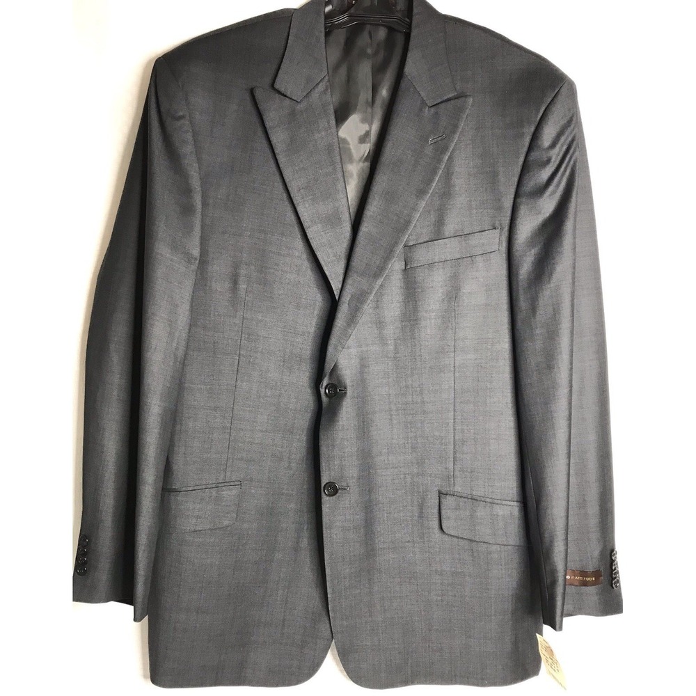 BCBG Attitude Men's 46L Worsted Wool Suit Jacket NWT Charcoal Shark 2 Button